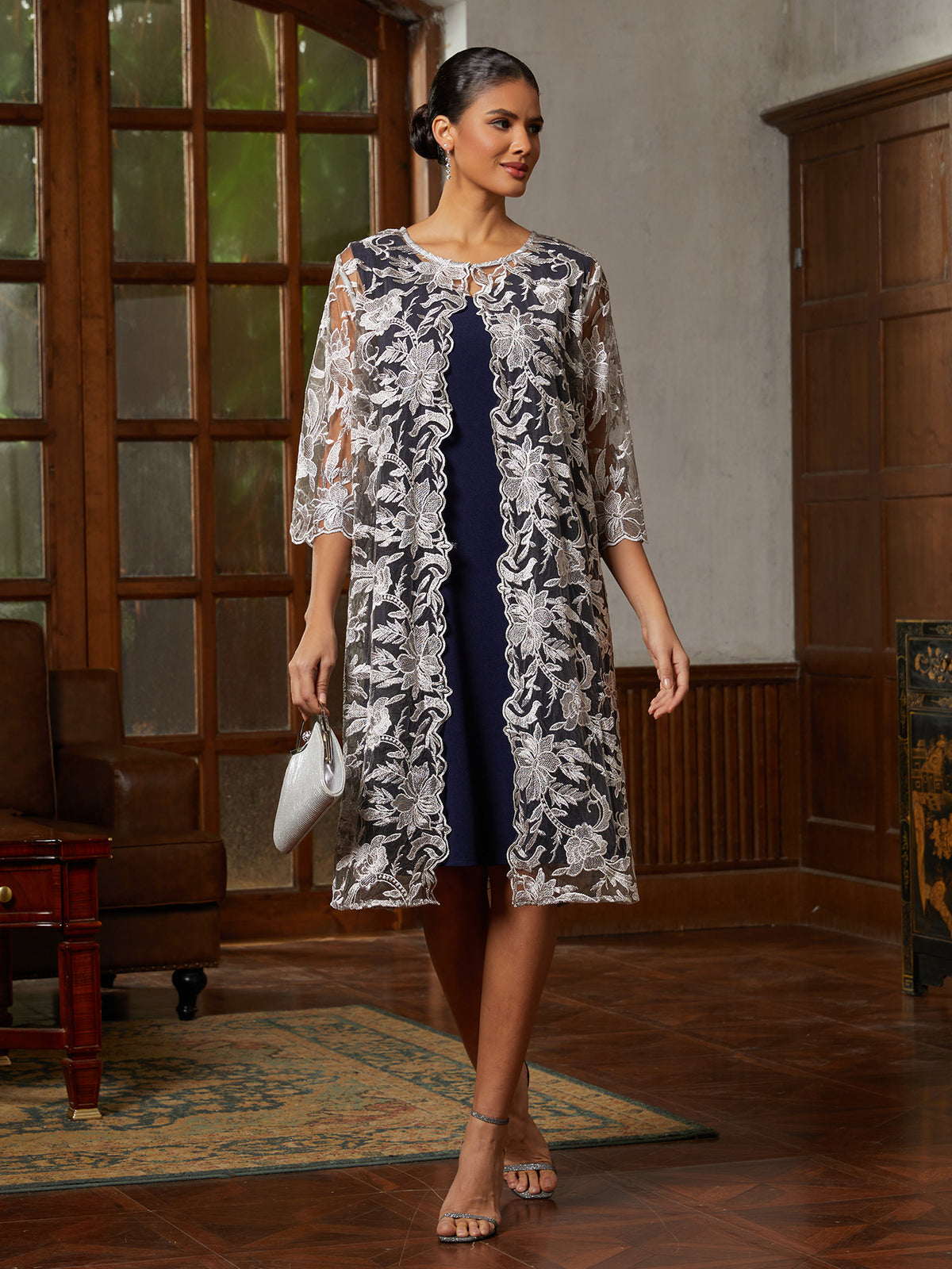 Lace Column Dress & Jacket Set