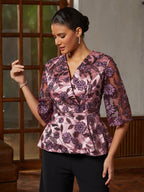 Purple Sequin Lace Satin Blouse