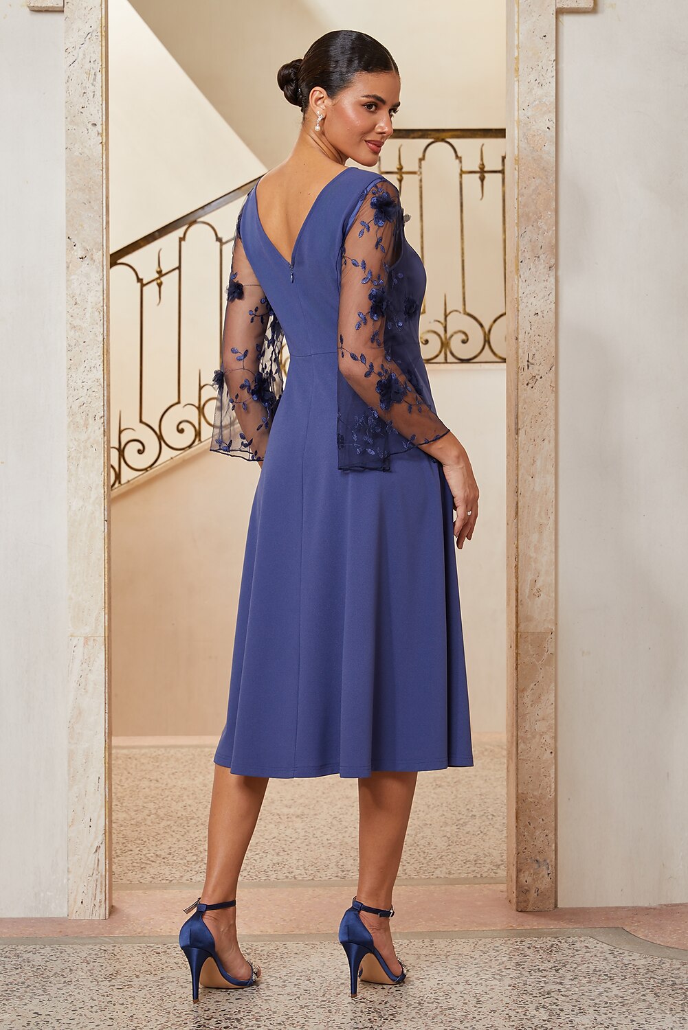 3D Floral Tulle Midi Dress