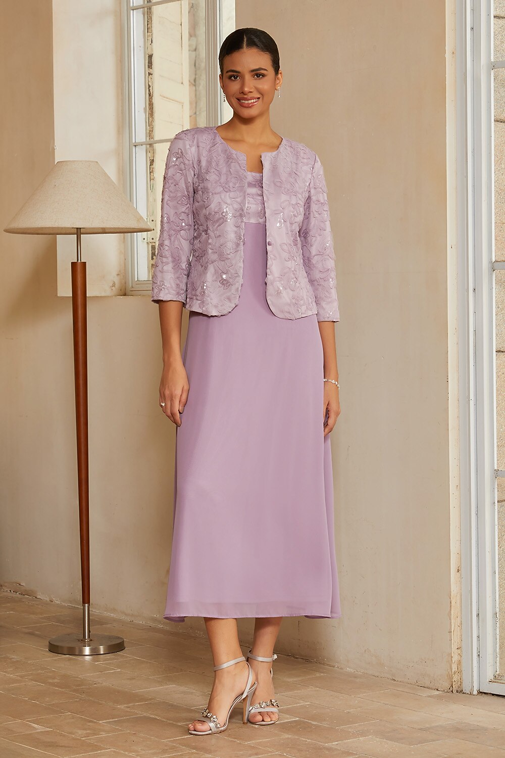 Floral Chiffon Jacket Dress Set