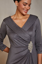 Portrait-Collar Draped Midi Dress