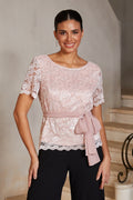 Sequin Lace Belted Top