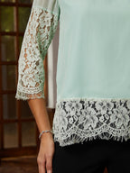 Sage Lace-Trim Chiffon Blouse