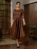 Brown Sequin Satin Midi Dress