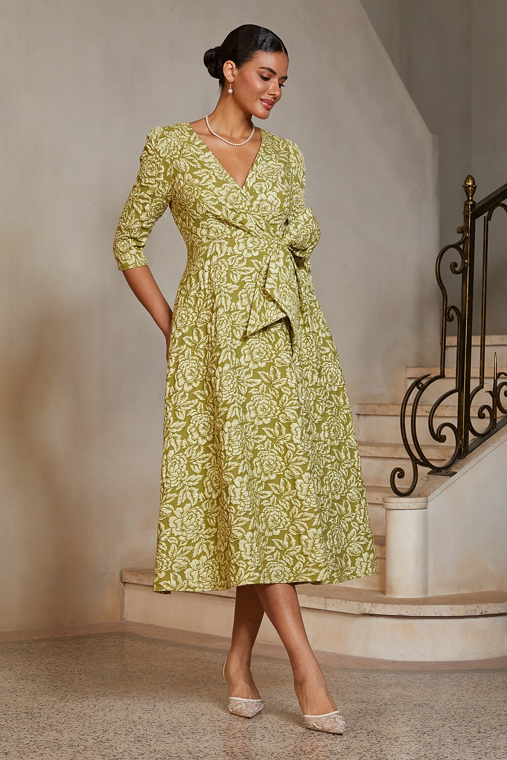 Jacquard Bow Midi Dress