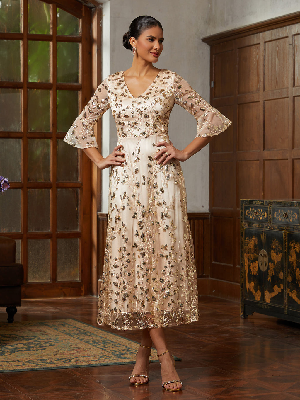 Champagne Sequin Lace Gown