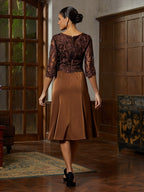 Brown Lace Trumpet Midi Dress