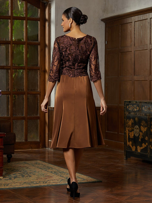 Brown Lace Trumpet Midi Dress