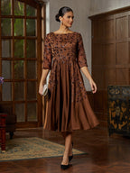 Brown Sequin Satin Midi Dress