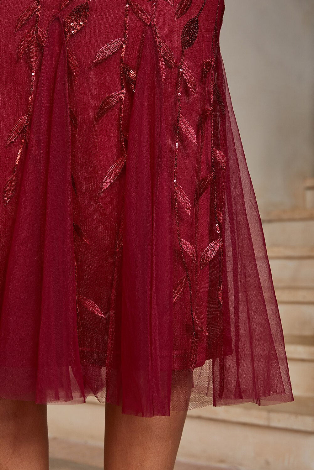 Embroidered Tulle Trumpet Midi Dress