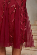 Embroidered Tulle Trumpet Midi Dress