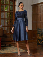 Navy Sequined Velvet Midi Dress