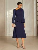 Navy Ruffle Mesh Midi Dress