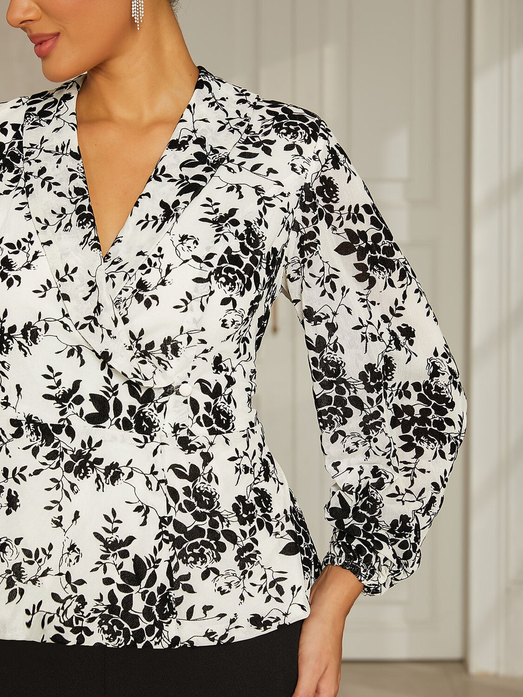 White Chiffon Lantern-Sleeve Blouse