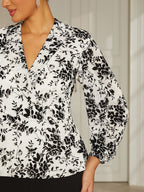 White Chiffon Lantern-Sleeve Blouse