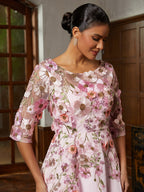Pink Floral Appliqué Tulle Dress