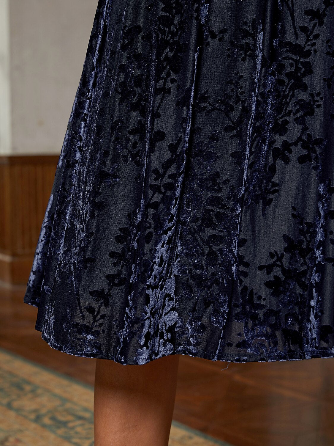 Navy Velvet A-Line Midi Dress