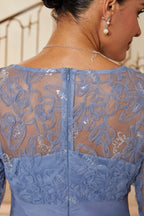 Floral Appliqué Chiffon Slit Gown