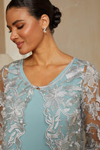 Sky Blue Lace Column Dress Set