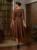 Brown Sequin Satin Midi Dress