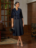 Navy Sequin Velvet Midi Dress
