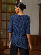 Dark Navy Lace Asymmetrical Blouse