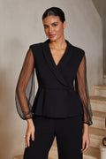 Glitter Illusion-Sleeve Blouse