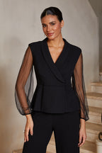 Glitter Illusion-Sleeve Blouse
