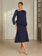 Navy Ruffle Mesh Midi Dress