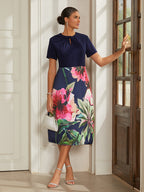 Navy Satin Column Midi Dress