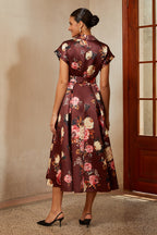 Floral Satin Collared Midi Dress