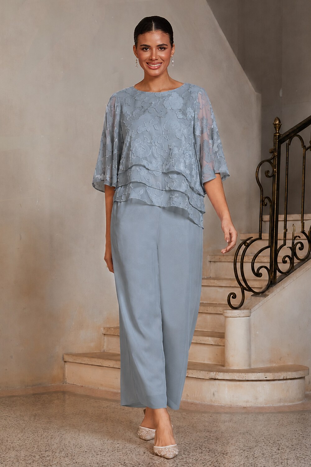 Dusty Blue Chiffon Trousers
