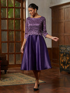 Purple Lace A-Line Midi Dress