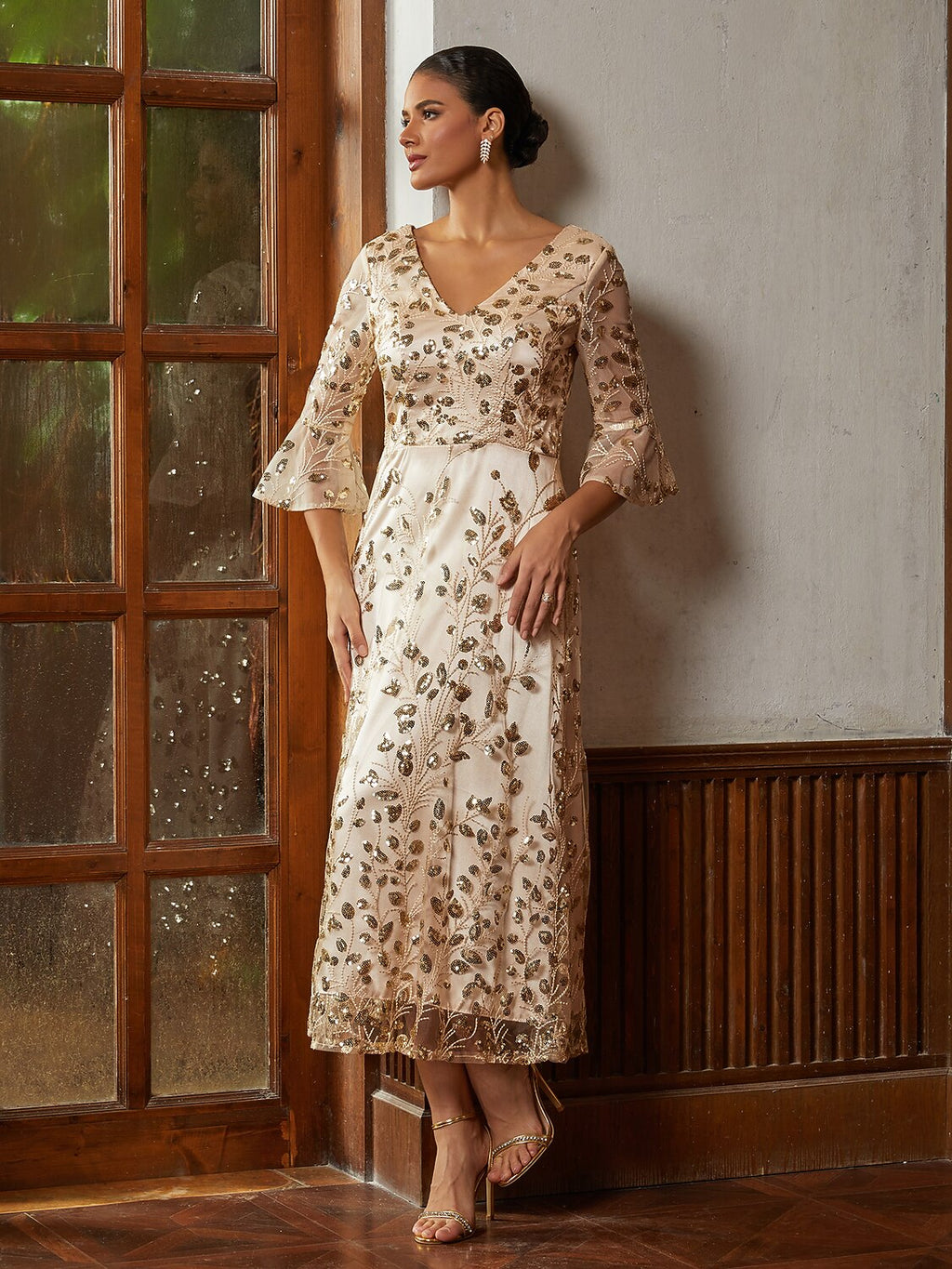 Champagne Sequin Lace Gown
