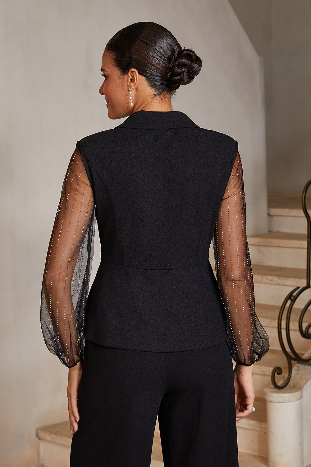 Glitter Illusion-Sleeve Blouse