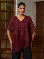 Burgundy Ruffle Chiffon Asymmetrical Blouse
