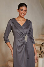 Portrait-Collar Draped Midi Dress