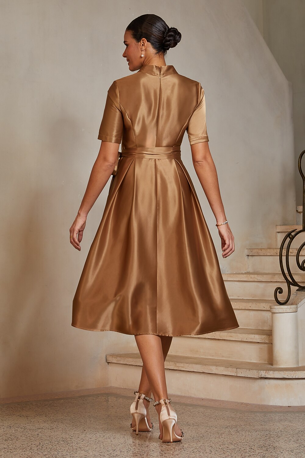 Satin Belted A-Line Midi Dress