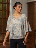 Smoky Blue Burnout Lace Ruffle Blouse