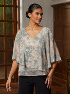 Smoky Blue Burnout Lace Ruffle Blouse