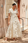Floral Jacquard Belted Gown