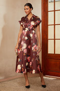Floral Satin Collared Midi Dress
