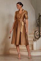 Satin Belted A-Line Midi Dress