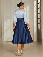 Sea Blue Satin Collared Midi Dress
