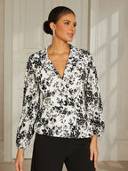 White Chiffon Lantern-Sleeve Blouse