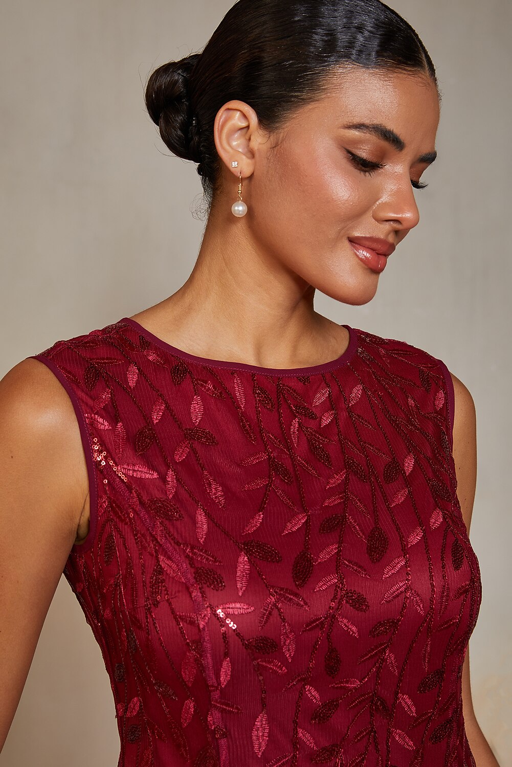 Embroidered Tulle Trumpet Midi Dress
