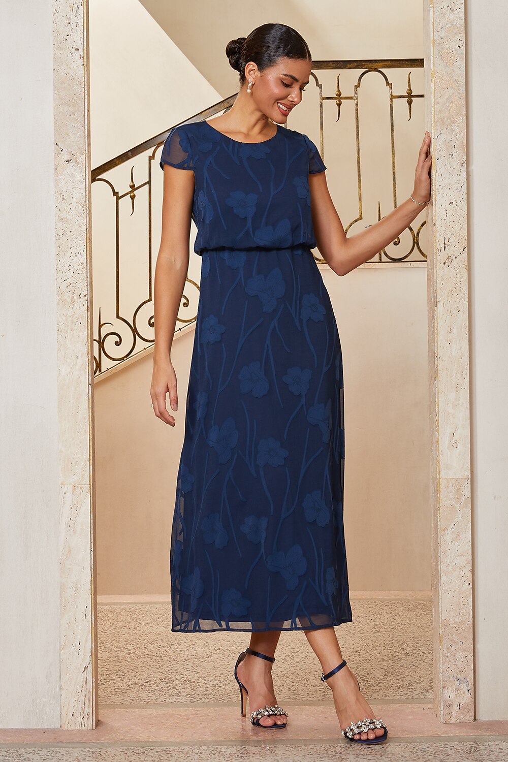 Burnout Floral Blouson Dress