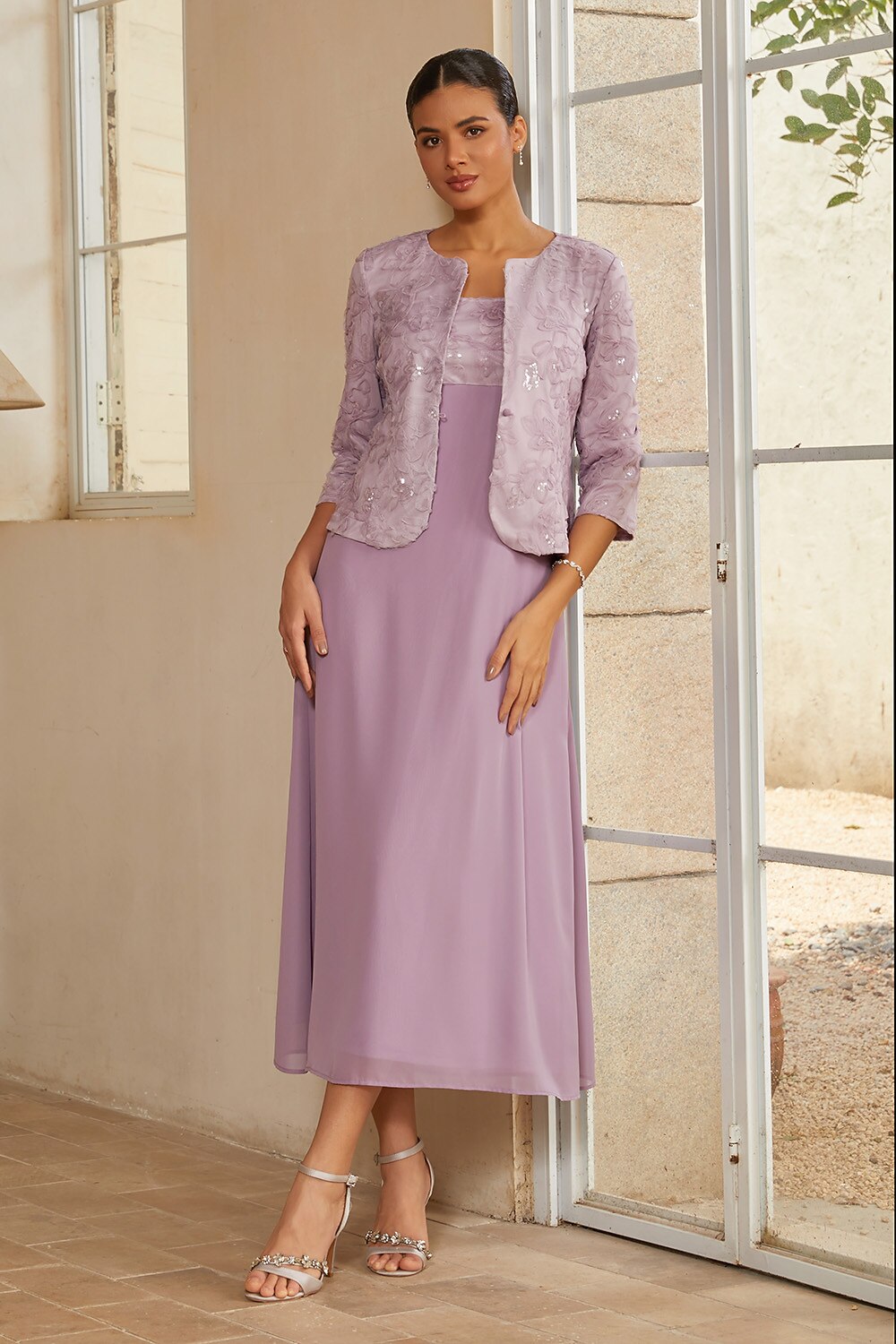 Floral Chiffon Jacket Dress Set