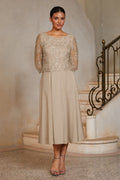 Champagne Lace Embroidered Midi Dress