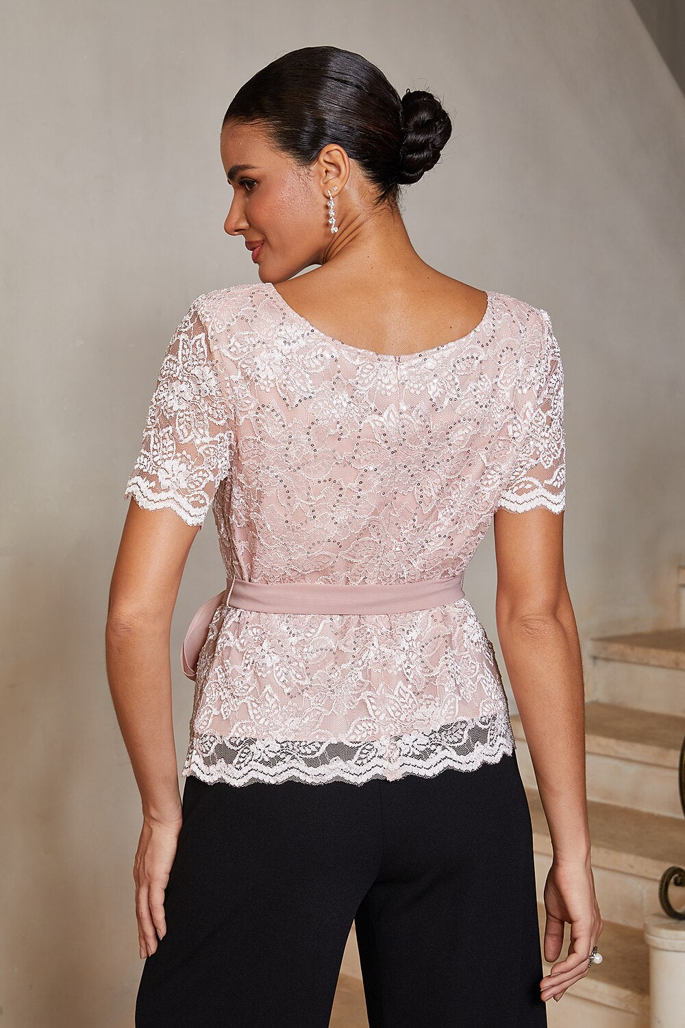Sequin Lace Belted Top